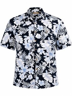 Bobby Chan Hawaiian Shirt Men’s XL Blue Floral Tropical Button Up Camp Aloha
